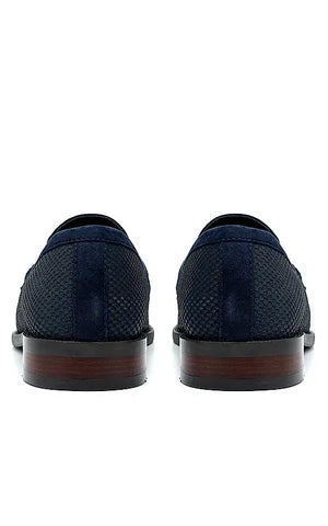 Blue Suede Leather Loafers With Logo