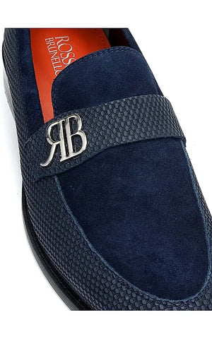 Blue Suede Leather Loafers With Logo