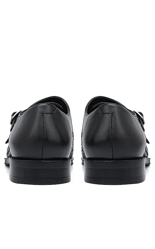 Black Textured Leather Monk Straps