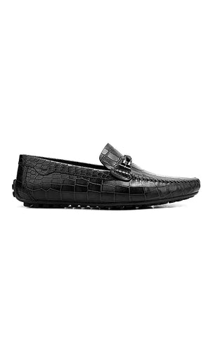 Black Croco Textured Moccasins