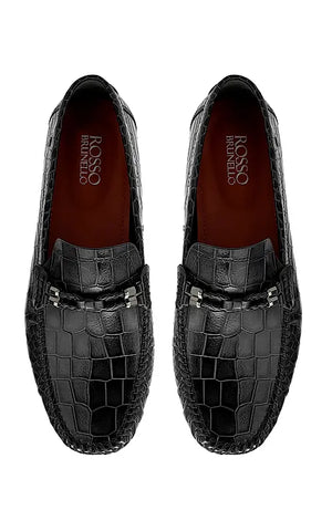 Black Croco Textured Moccasins