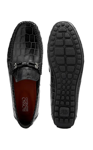 Black Croco Textured Moccasins