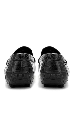 Black Croco Textured Moccasins