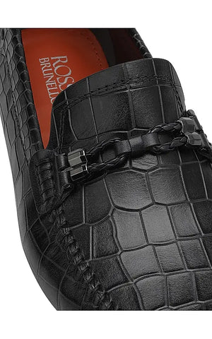 Black Croco Textured Moccasins
