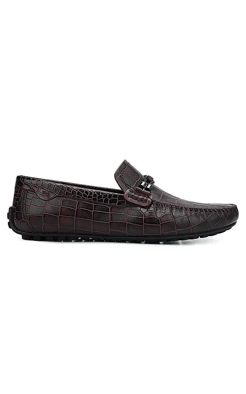 Burgundy Croco Textured Moccasins
