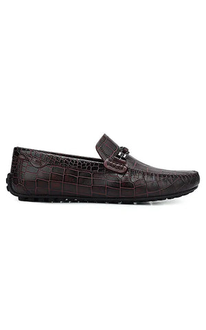 Burgundy Croco Textured Moccasins