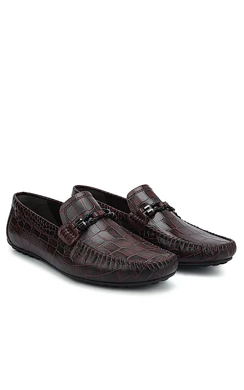 Burgundy Croco Textured Moccasins