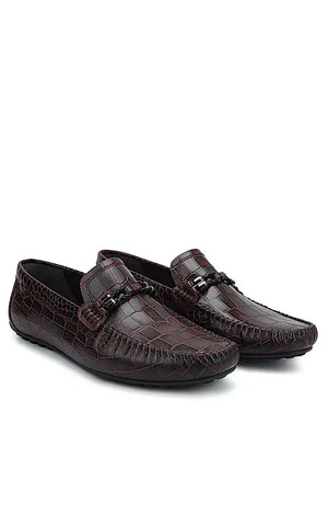Burgundy Croco Textured Moccasins