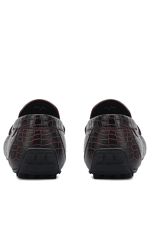 Burgundy Croco Textured Moccasins