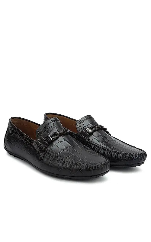 Brown Croco Textured Moccasins