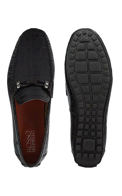 Brown Croco Textured Moccasins
