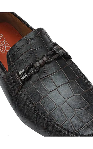 Brown Croco Textured Moccasins