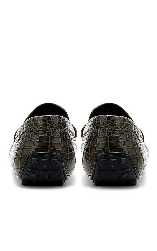 Green Croco Textured Moccasins