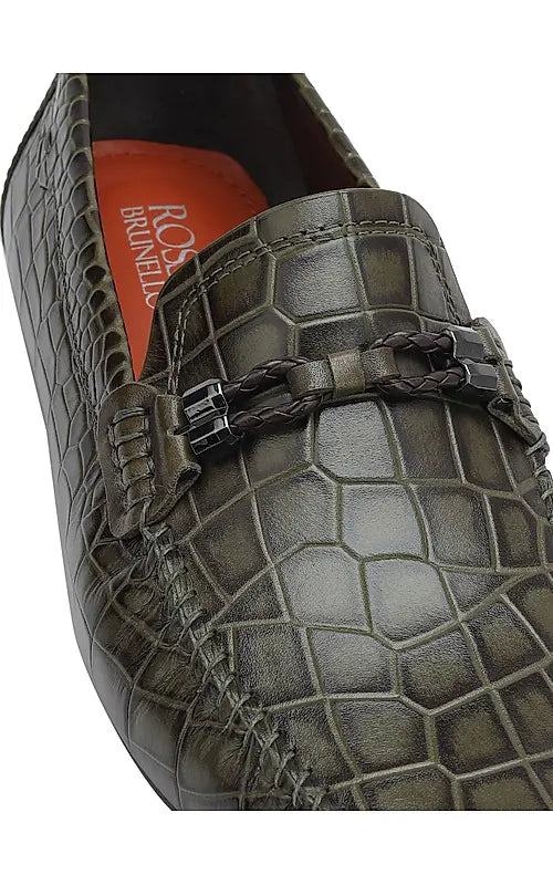 Green Croco Textured Moccasins