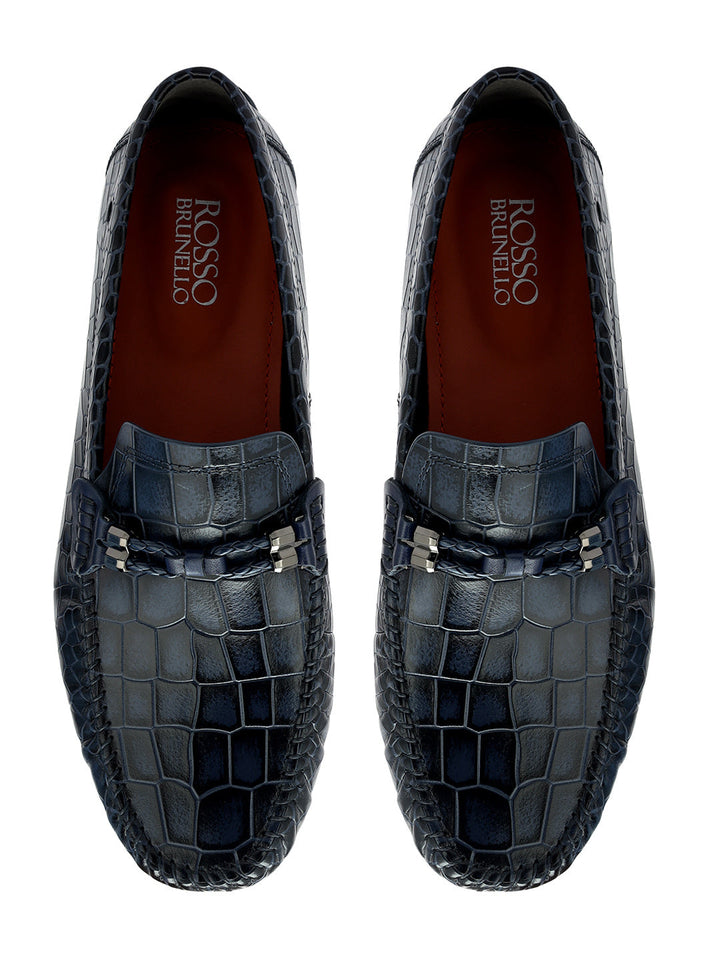 Blue Croco Textured Moccasins