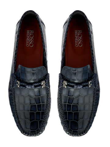 Blue Croco Textured Moccasins
