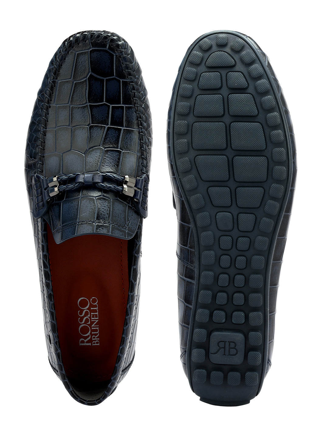 Blue Croco Textured Moccasins