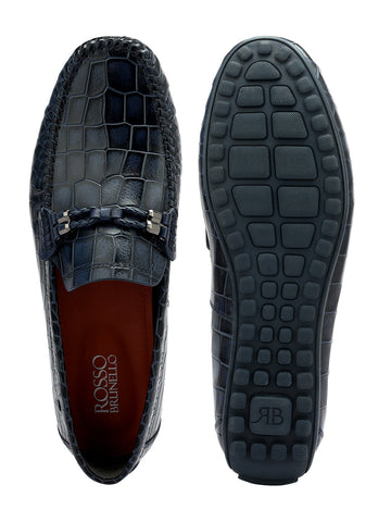 Blue Croco Textured Moccasins
