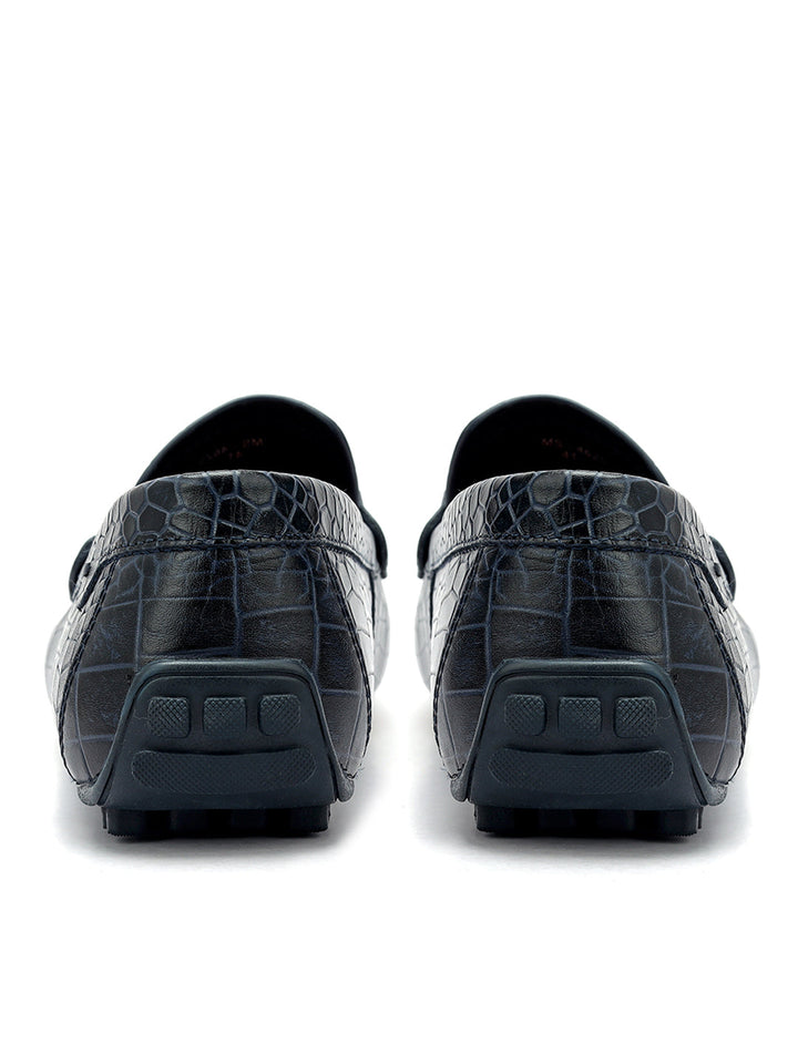 Blue Croco Textured Moccasins