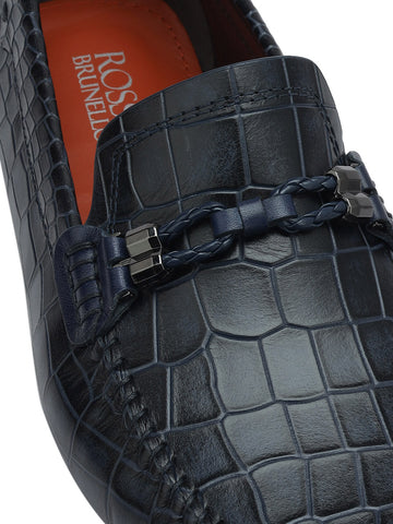 Blue Croco Textured Moccasins