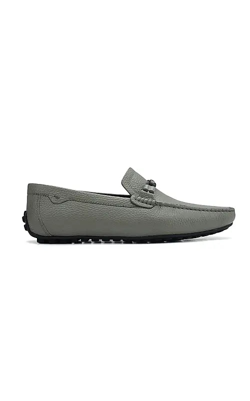 Grey Moccasins With Braided Panel On Top