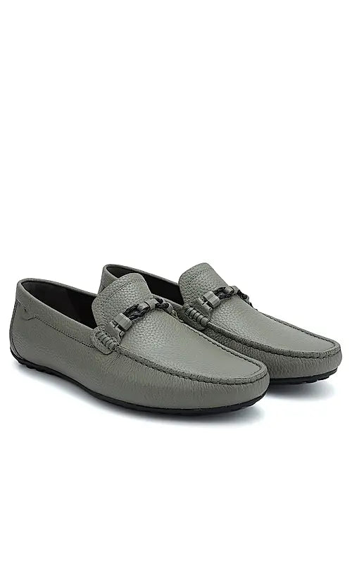 Grey Moccasins With Braided Panel On Top