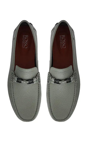 Grey Moccasins With Braided Panel On Top