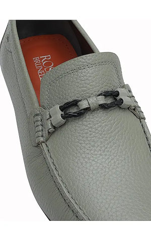 Grey Moccasins With Braided Panel On Top