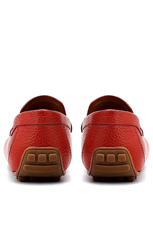 Red Moccasins With Braided Panel On Top