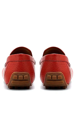 Red Moccasins With Braided Panel On Top