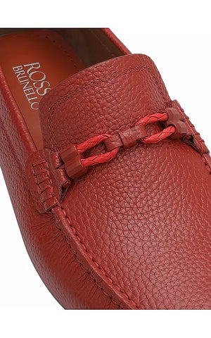 Red Moccasins With Braided Panel On Top