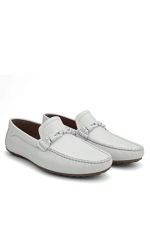 White Moccasins With Braided Panel