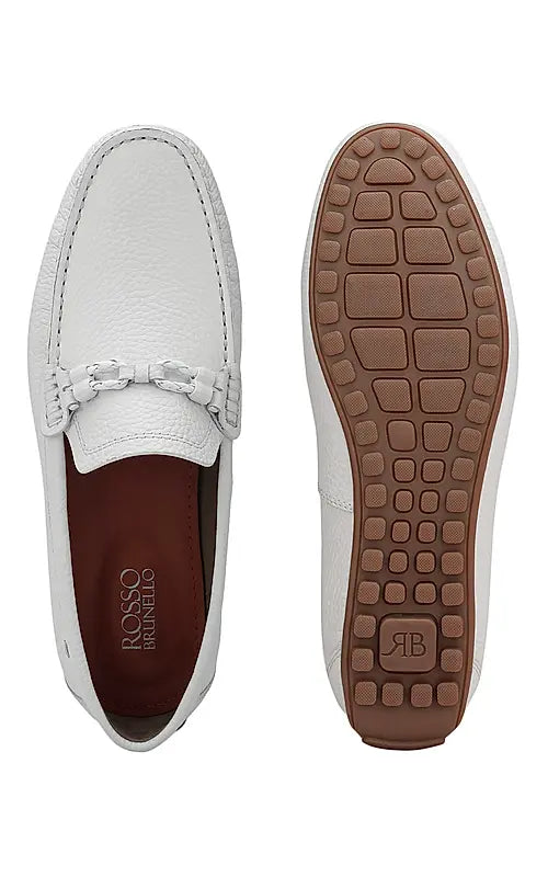 White Moccasins With Braided Panel