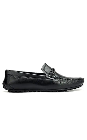 Black Braided Leather Moccasins
