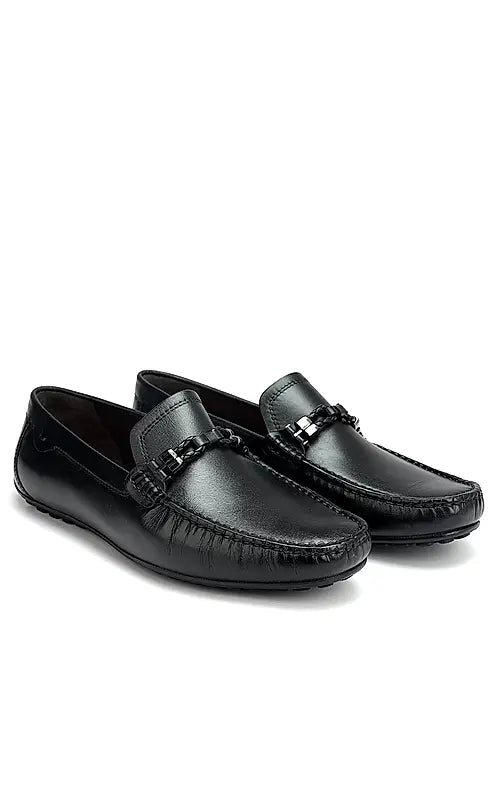 Black Braided Leather Moccasins
