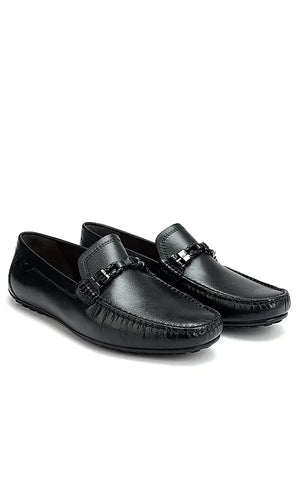 Black Braided Leather Moccasins