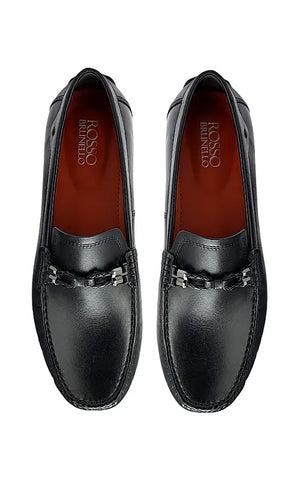 Black Braided Leather Moccasins