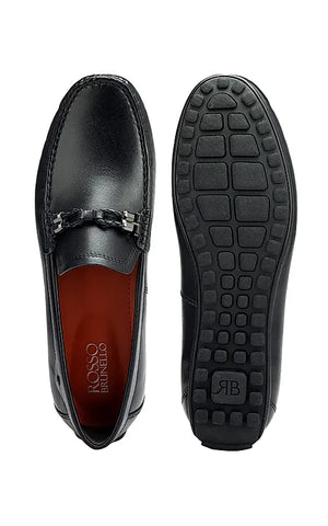 Black Braided Leather Moccasins