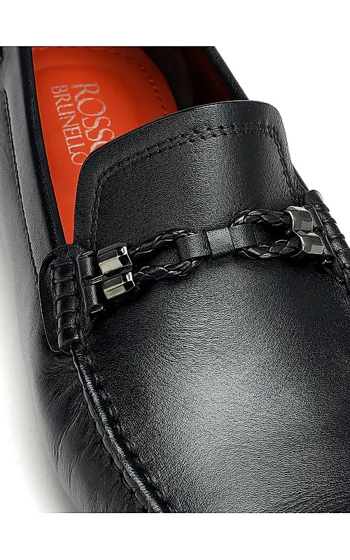 Black Braided Leather Moccasins