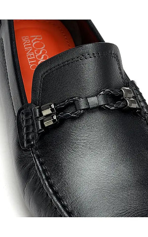 Black Braided Leather Moccasins