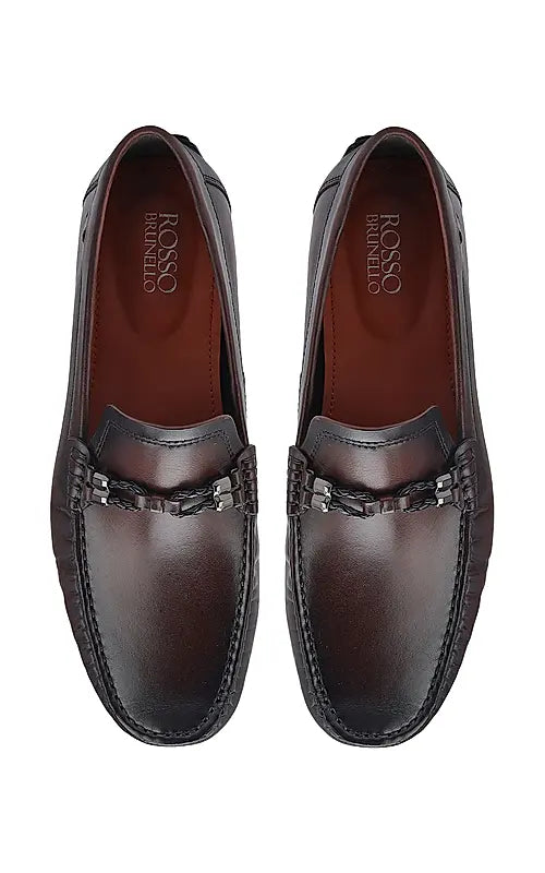 Burgundy Braided Leather Moccasins