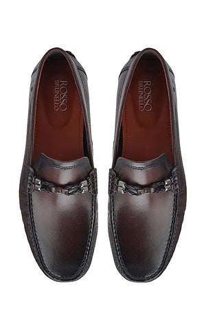 Burgundy Braided Leather Moccasins