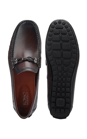 Burgundy Braided Leather Moccasins