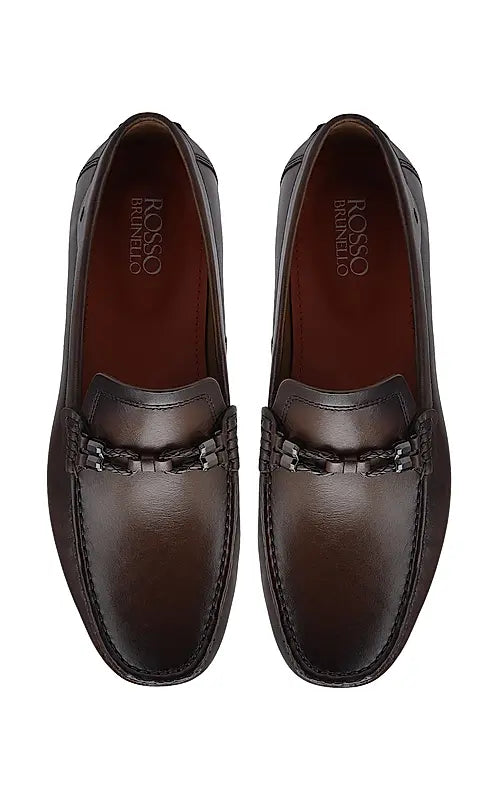 Brown Braided Leather Moccasins