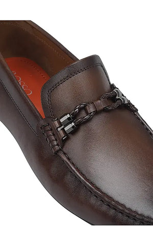 Brown Braided Leather Moccasins