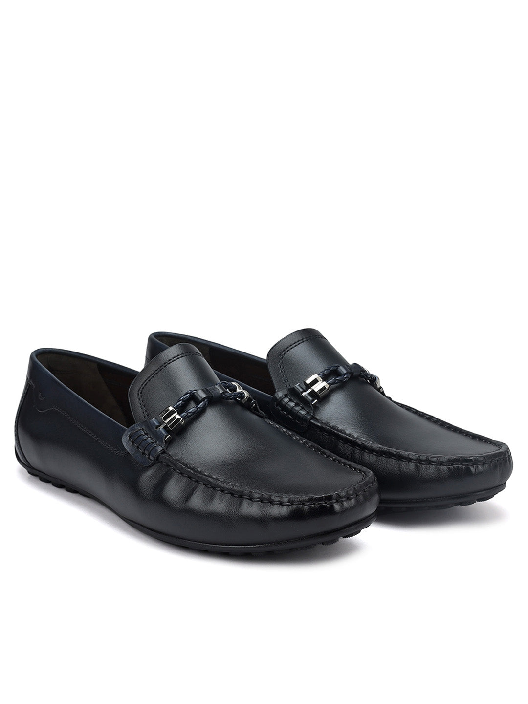 Blue Braided Leather Moccasins