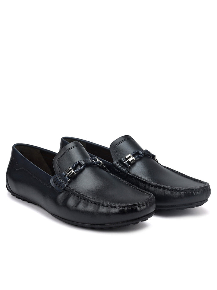 Blue Braided Leather Moccasins