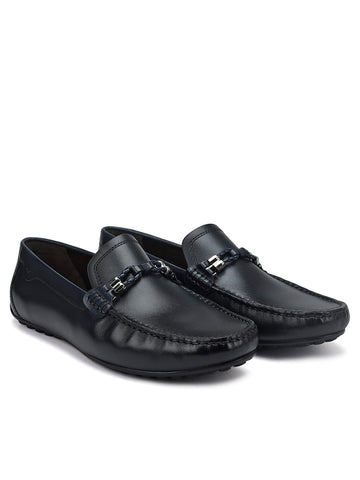 Blue Braided Leather Moccasins
