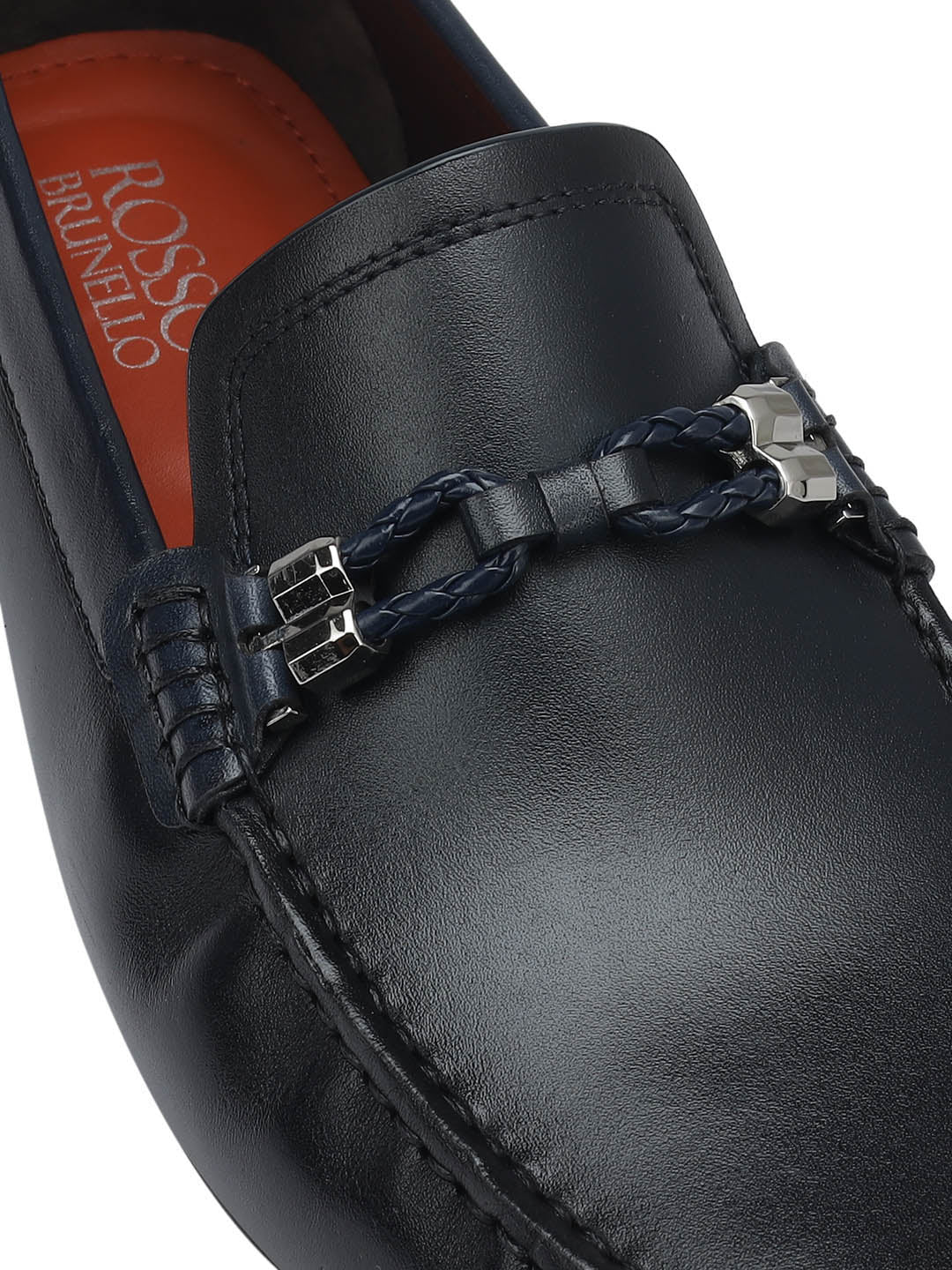 Blue Braided Leather Moccasins