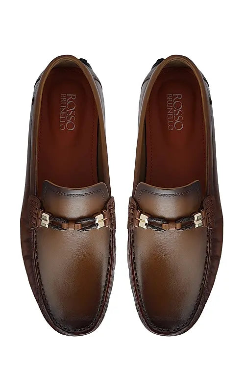 Tan Braided Leather Moccasins